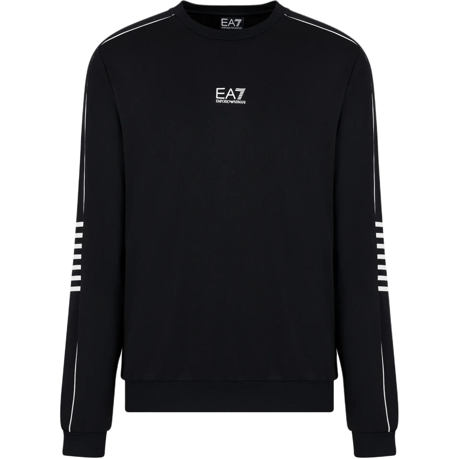 

Emporio Armani EA7 Осень/Зима 2024 Свитшот с блоками цвета, полосками, логотипом-буквой и рифленой отделкой, с круглым вырезом, длинным рукавом, мужской, черный 6DPM05-PJ16Z-1200 M