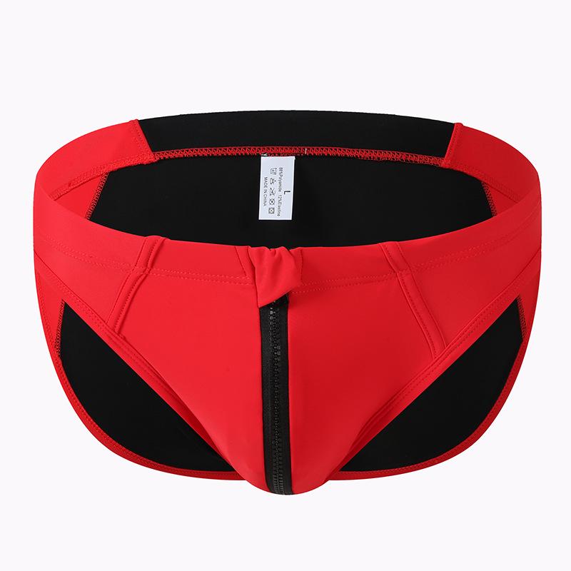 Men's European & American Color Block Zipper Swim Trunks