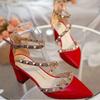 Fashion Rivet Pointed Toe White Sexy Women's Shoes Summer 2024 Buckles Sandals for Woman High Heels Party Weddings Footwear Thick Heel H