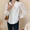 Doll Collar White Shirt, New Layering Inside Out, Organ Pleat Blouse Design Chic Long Sleeve Ladies Shirt