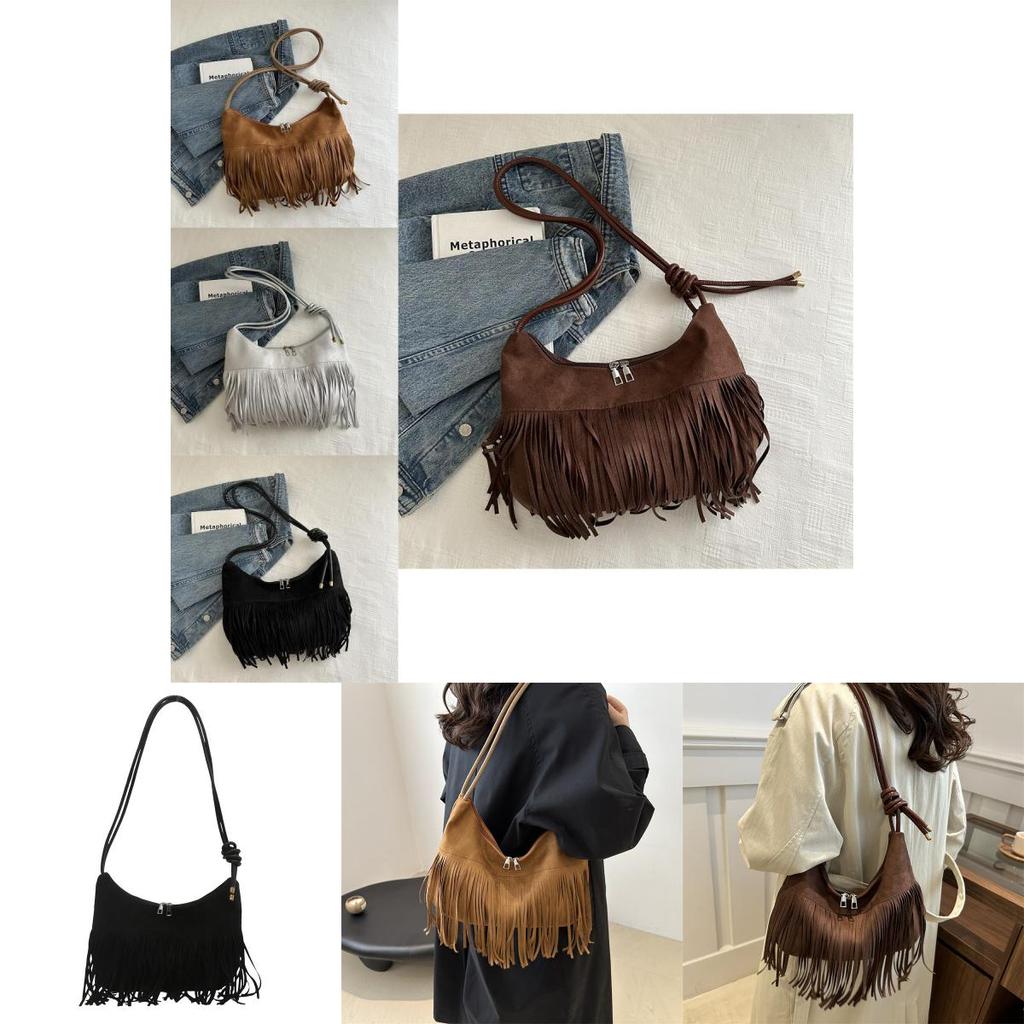 Stylish Canvas Tote Bag For Women With Trendy Tassels In Black Gray Brown Colors