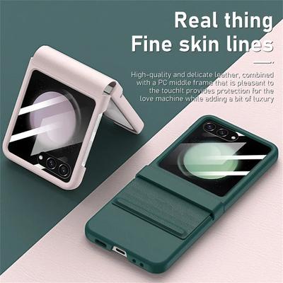 Luxury Matte Leather Colorful Hinge for Samsung Galaxy Z Flip 6 5 5G Case with Mirror Film Protective Folding Shockproof Full Protection