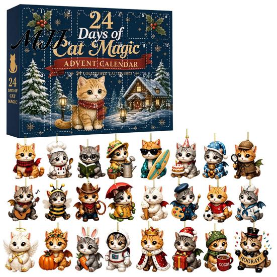 Daily Surprise Countdown 24 Days Christmas Animal Advent Calendar with Cute 2D Acrylic Dog/Cat/Cow/Duck/Flamingo Hanging Tree Ornaments Ornaments,
