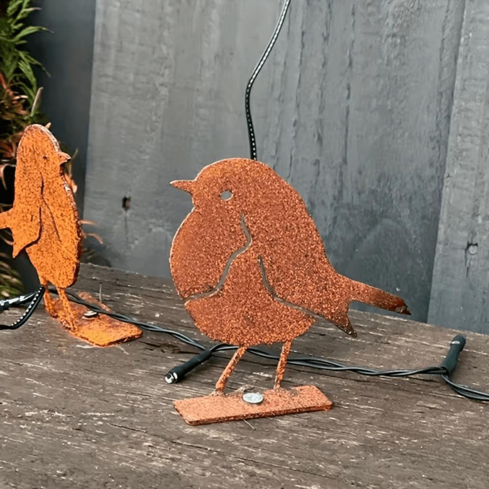 1pc Rusty Metal Robin Outdoor Decoration, Corroded Garden Bird Craft for Fence Yard, Halloween Christmas New Year Gift