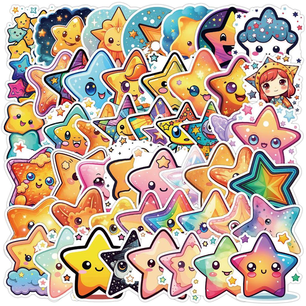 50PCS Cute Cartoon Star Stickers for Kids - Waterproof, Creative Decorations for Car, Phone, Water Bottle, and Journal