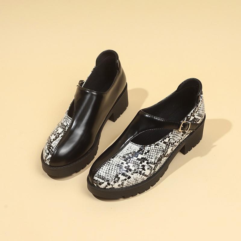

Fashion Women s Fashion Single Shoes Spring New Round Head Splicing Shallow Mouth Thick Sole Anti-slip Wear-resistant High Heels 36