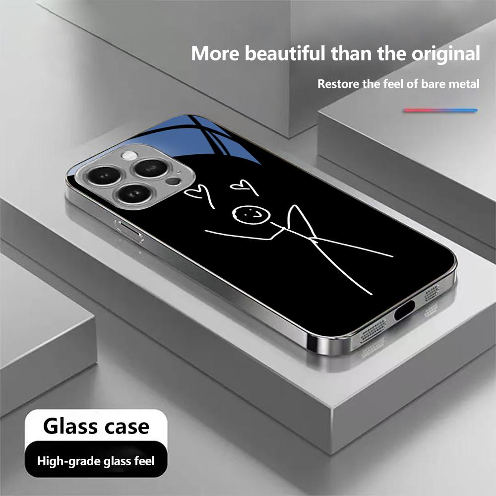 N147 Cartoon Matchman design Phone Case for iPhone 16 15 Pro Max Samsung S24 Ultra A54 A35 Xiaomi Redmi Note 13 Pro Plated Frame Tempered Glass Cover