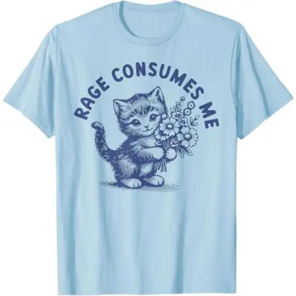 

Ярость поглощает меня, кошка, цветок, милый котенок, кошка, 3D-принт, женская футболка, забавный котенок, графический наряд, короткий рукав, блузки, новинка, футболка 6XL