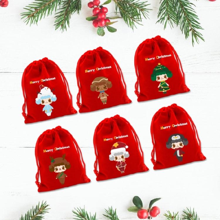 6 Count Large Holiday Gift Bags 20x30cm Plush Fabric Christmas Cookie Packaging for Candy Storage and