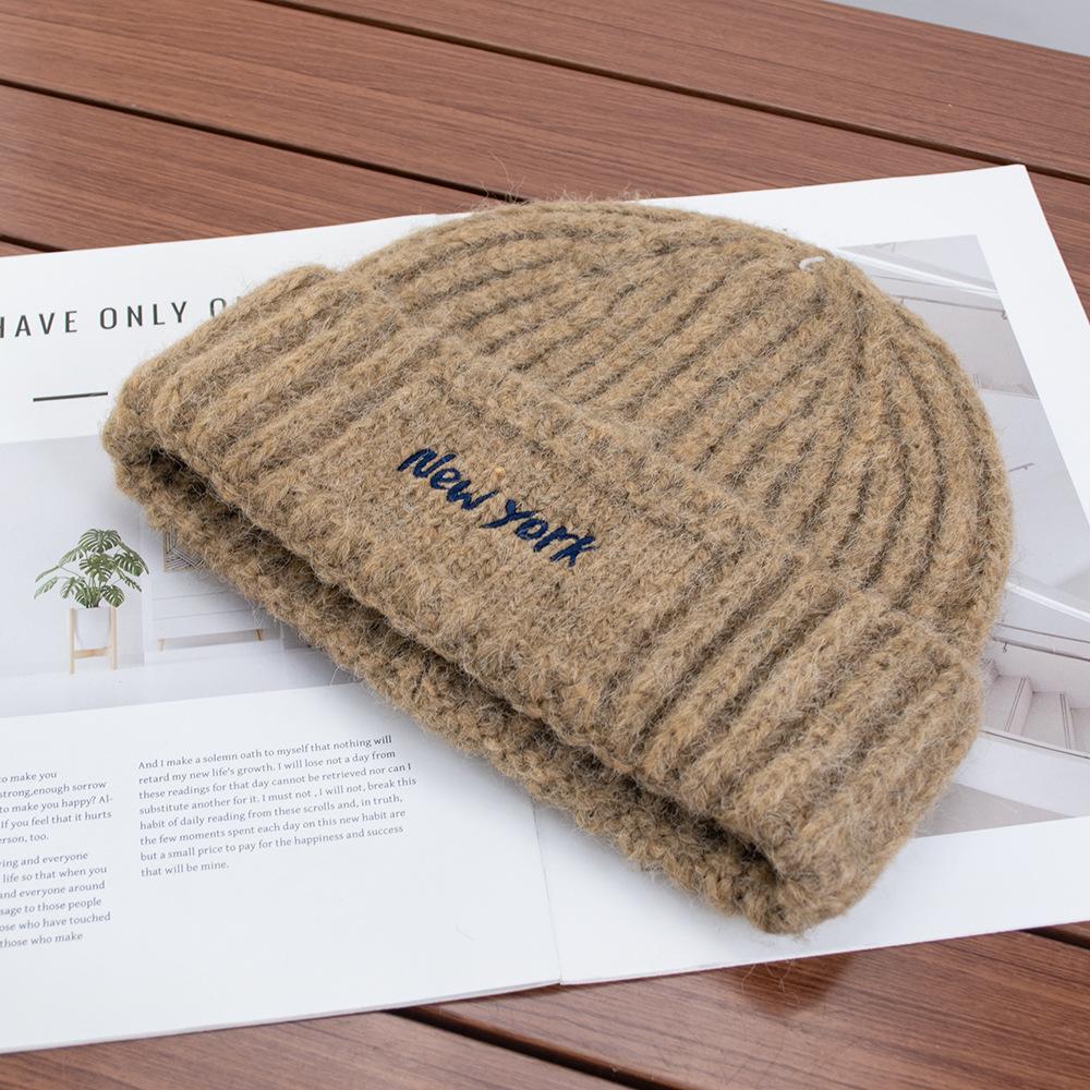 Simple letter blue knitted wool hat women's winter new warm ear protection hat bag head cold hat