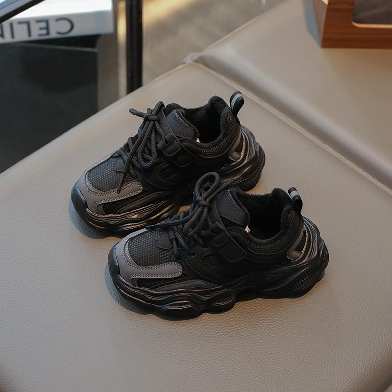 

Модные повседневные детские флисовые кроссовки для девочек, теплые хлопковые туфли, кроссовки на липучках для мальчиков 35 yards inner length 21.9cm