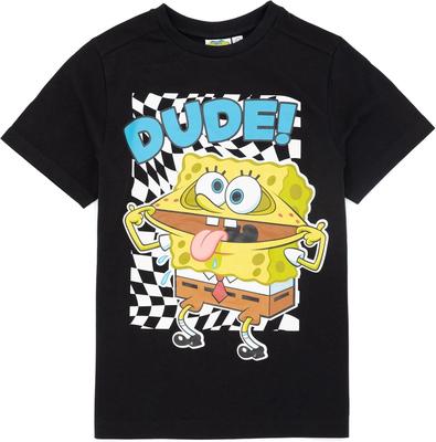 SpongeBob SquarePants Boys Black Short-Sleeved Graphic Tee _ Dude! Spongebob Placement Print T-Shirt _ Kids Cartoon Apparel