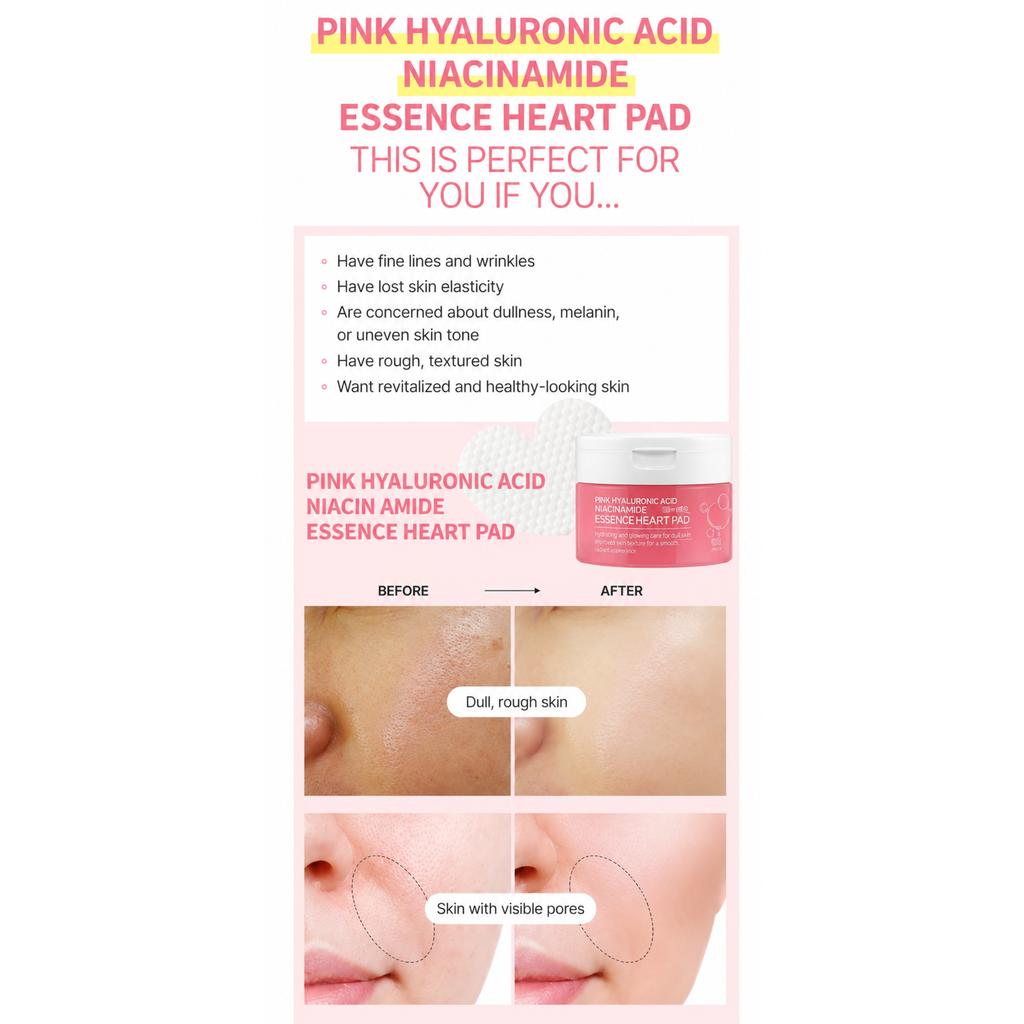 TENZERO Pink Hyaluronic Niacinamide Essence Heart Pad 50 Sheets
