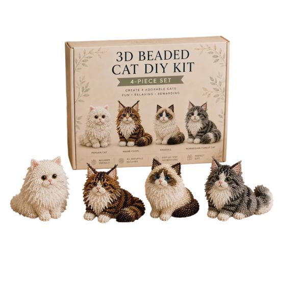 Tiny 3D Beaded Animal DIY Kit Cute 4 Pcs Cat