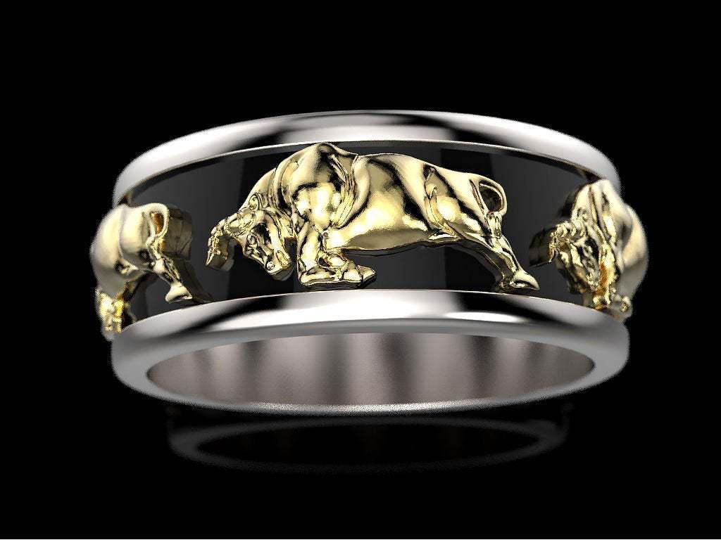 He Cheng Taurus Ring European and Egyptian God Apis Two-Tone Epoxy Engagement Ring