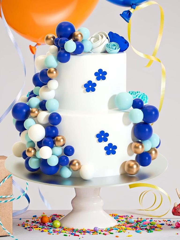32Pcs Blue Gold Ball  Mini Balloons Foam Balls Cake Picks Cake Topper Balls for Wedding Party Birthday Cake Topper Decorations