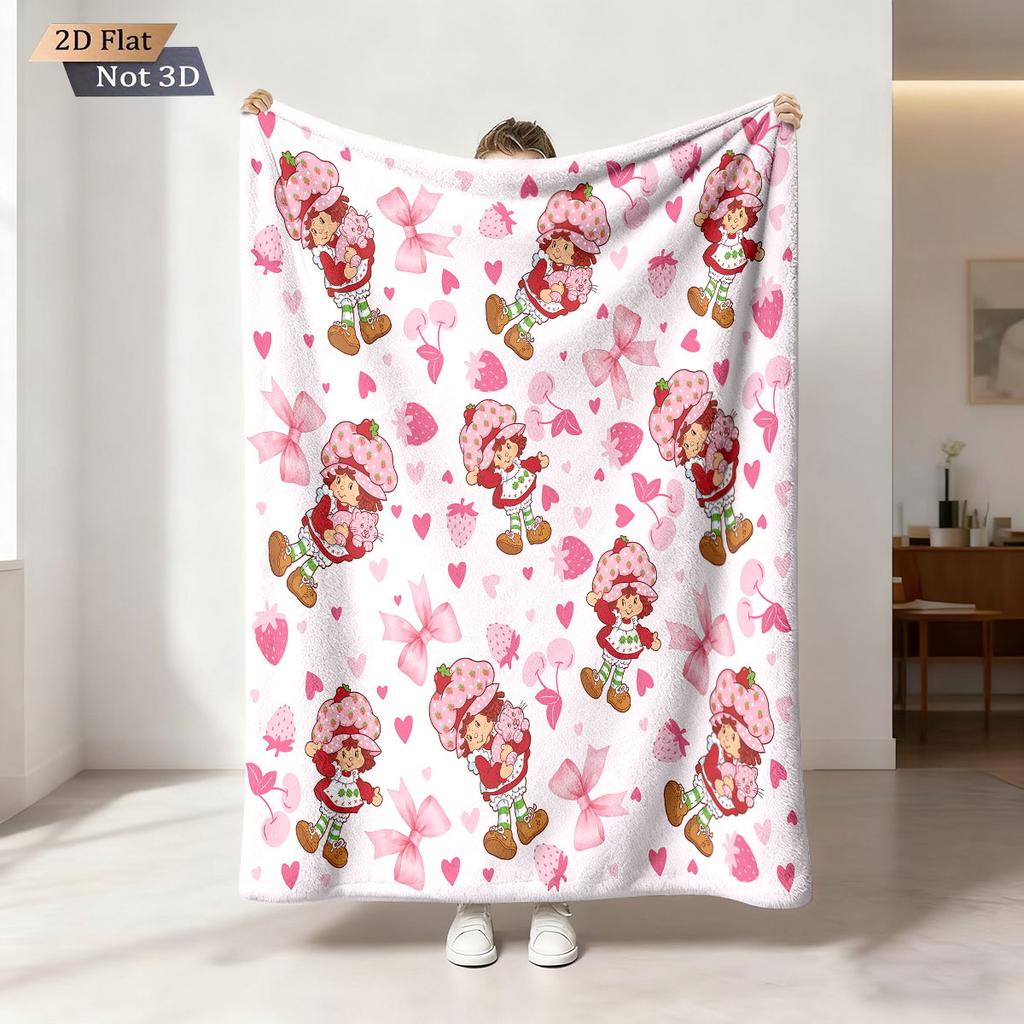 1pc Cute Strawberry Girl Printed 230 Flannel Blanket In Multiple Sizes Soft Comfortable Napping Cover Carpet Machine Washable