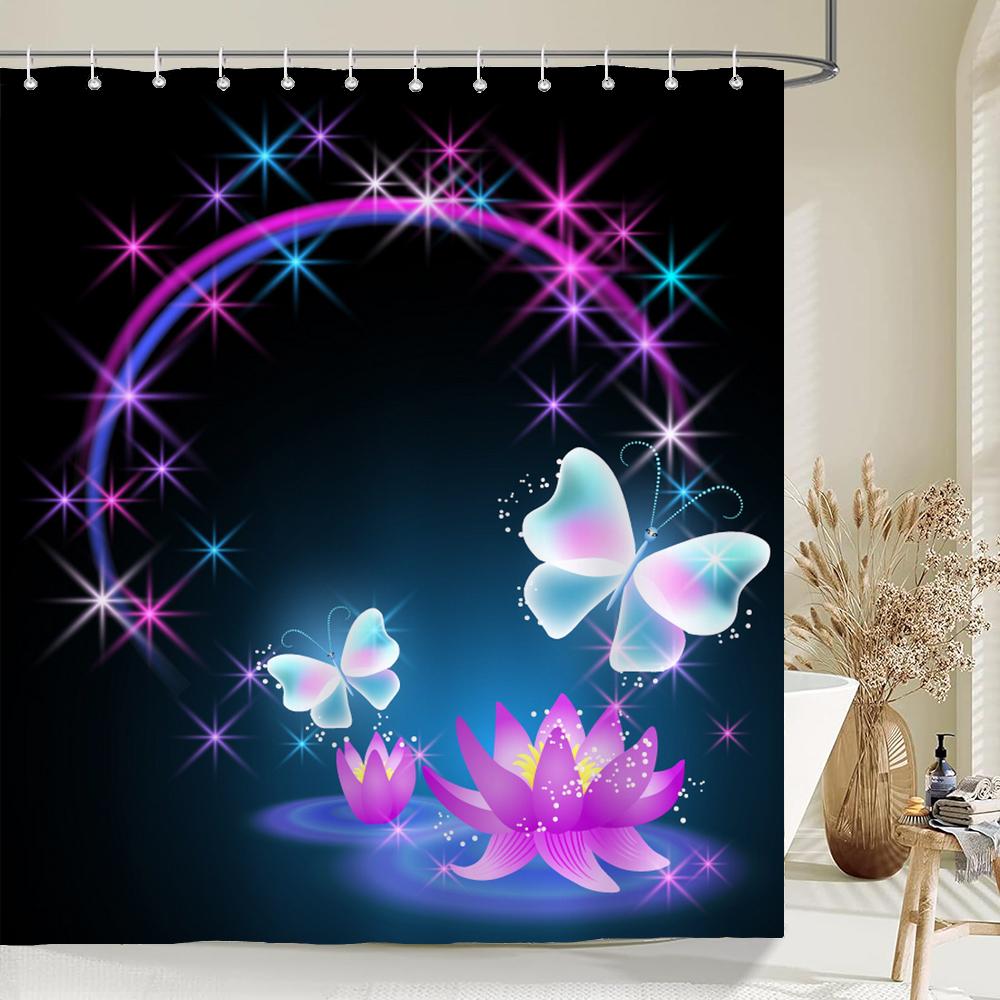 3D Colorful Butterfly Waterproof Fabric Shower Curtain Bathroom Curtains Beautiful Flowers Printed Bath Screen Home Decoration