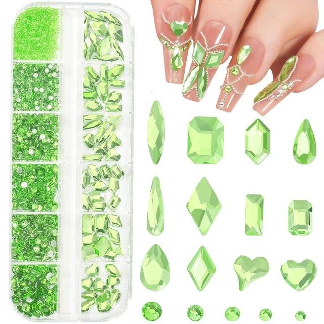 Nail Art Strass Kristall Charms Glas Edelstein Rosa Blau Flatback Gemischte Größe Nagel Charms Für DIY Nagel Dekoration