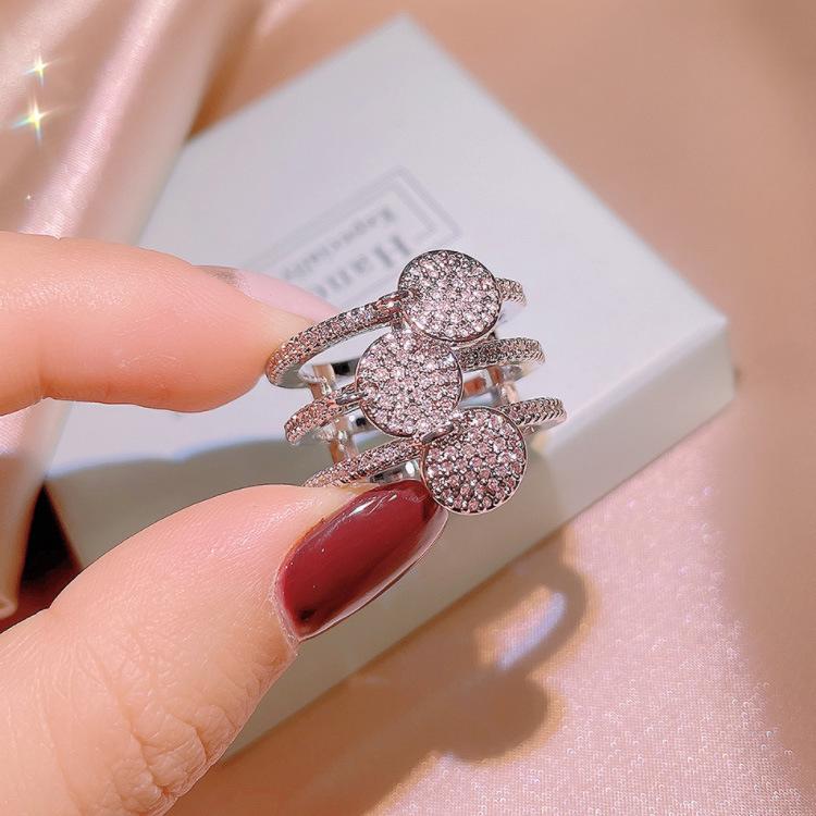 Luxury Light Luxury Group Setting Pink Diamond Ring Female Flower Full Diamond Ring