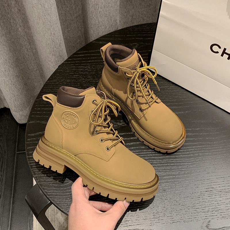 

[Whole Cowhide] Rhubarb Boots Martin Boots Women s Summer Thin Boots Can t Kick Bad Yellow Thick-soled Short Boots Genuine Leather 34