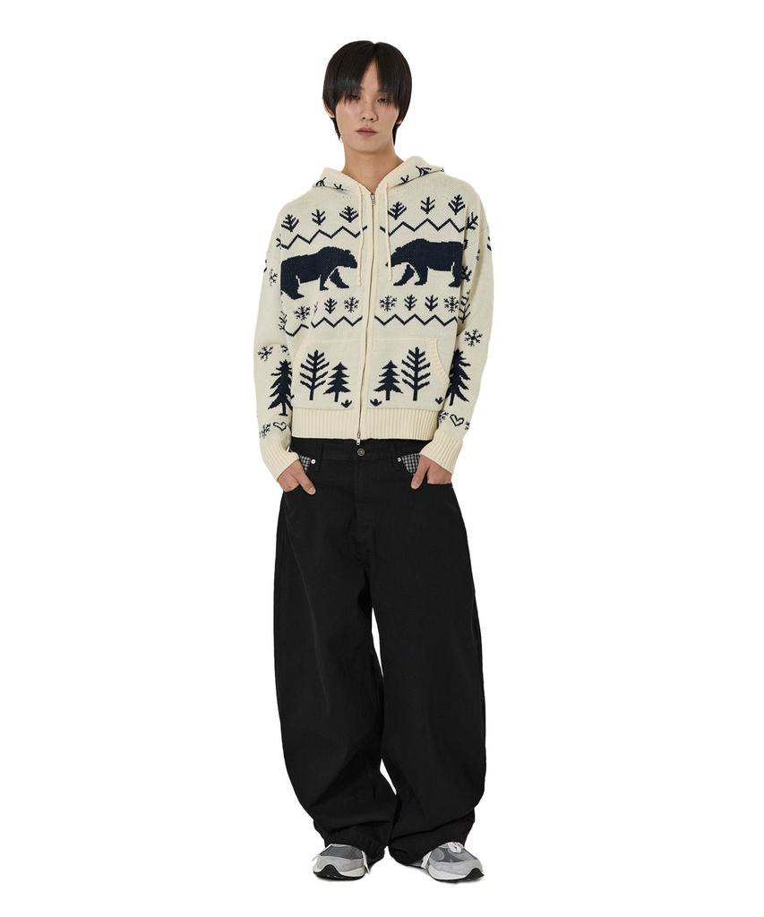 Opeunyadeu(Owai) Polar Bear Knit Hoodie Zip Up - Ivory