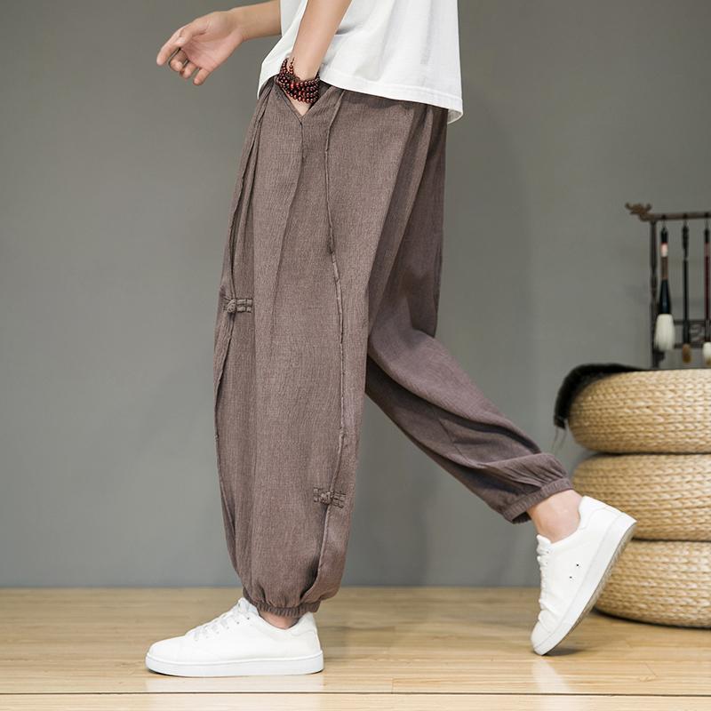 Men Casual Solid Color Harem Pants Men Loose Oversize Beach Pants Jogger Drawstring Lantern Pants Male Black Wide Leg Trousers