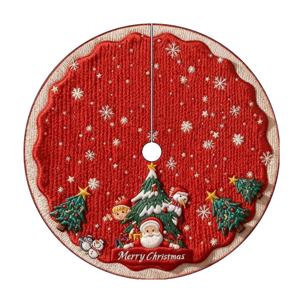 Christmas Tree Skirt 2D Embroidery Digital Print Festive Holiday Decorative Tree Skirt
