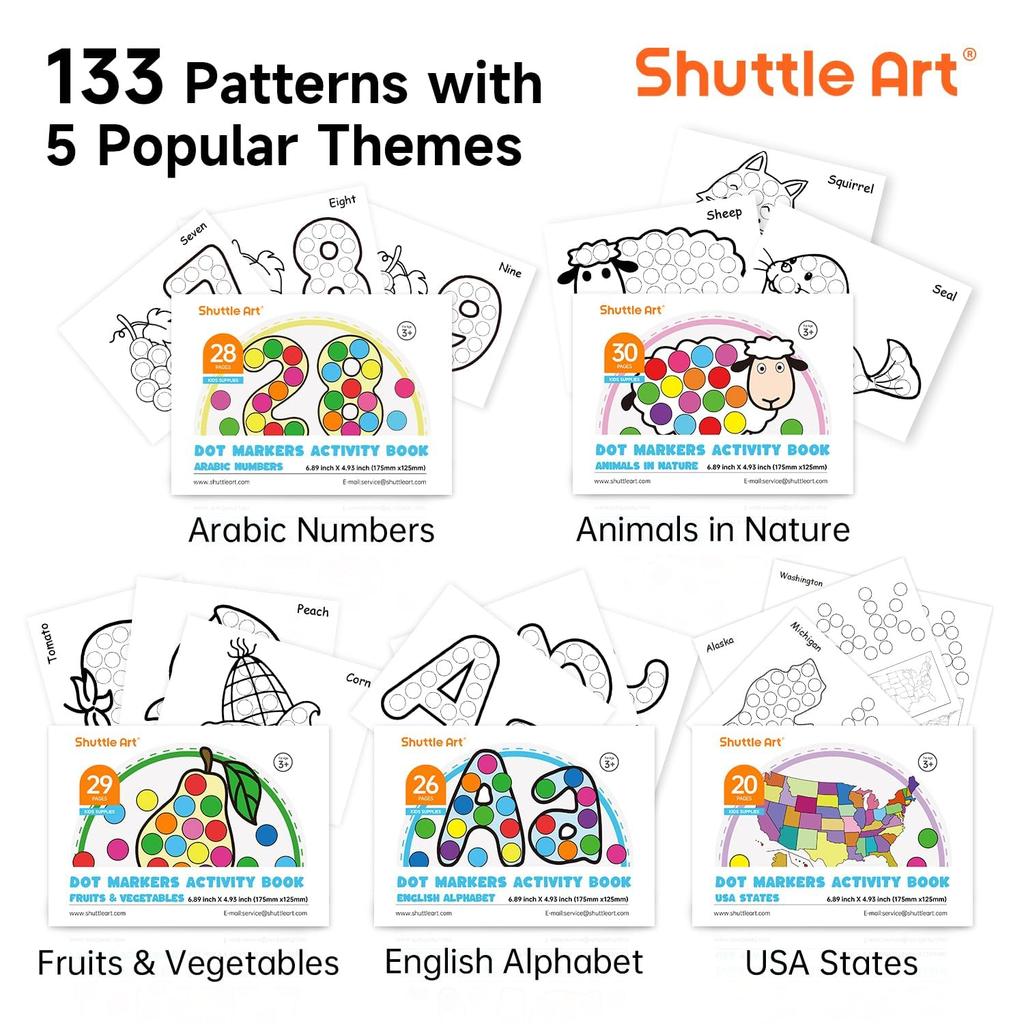 Shuttle Art Dot Marker Color 36 for Easy to Includes 5 Coloring Drawing Art Drawing Gift Pens, Colors, 12ml, Kids, Water-based, Washable, Grip, Books,