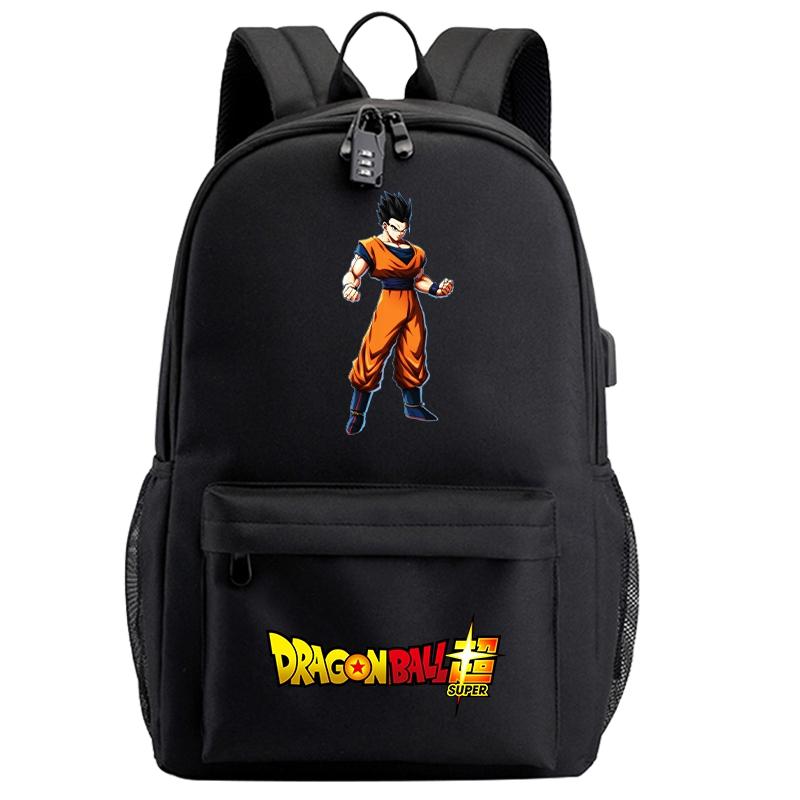 Anime Dragon Ball Black Usb Backpack for Teenager Girl Boy Back To Schoolbag Laptop Bag Daily Book Bag Men Women with Lightweight Bagpack Mochila
