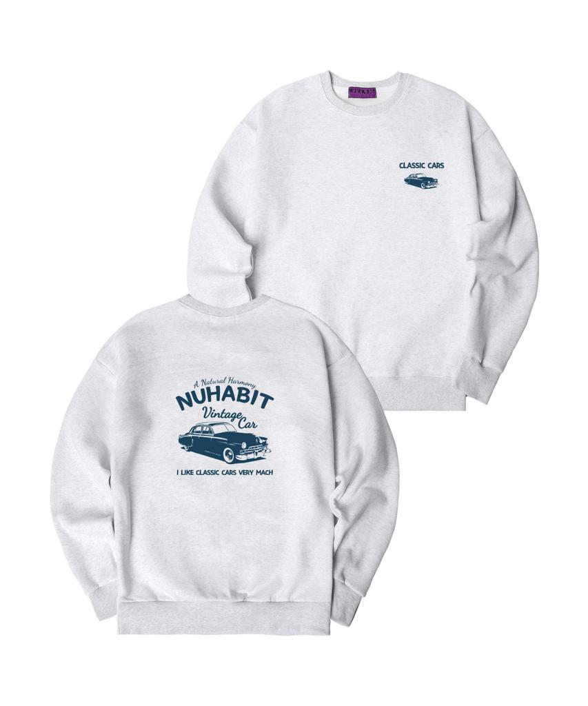 NUHABIT N/H Classic Cars Oversized Fleece-Lined Sweatshirt_Melange White (Som4-4Nh1209)