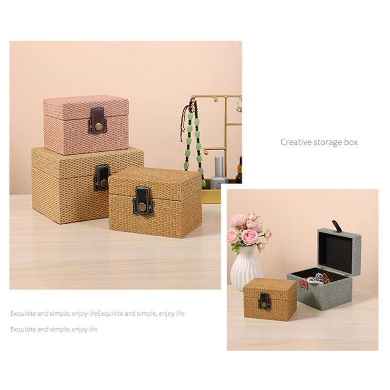 Convenient Travel Storage Box Wicker Pattern Jewelry Presentation Case Multi Functional Wooden Earrings Necklaces Holder