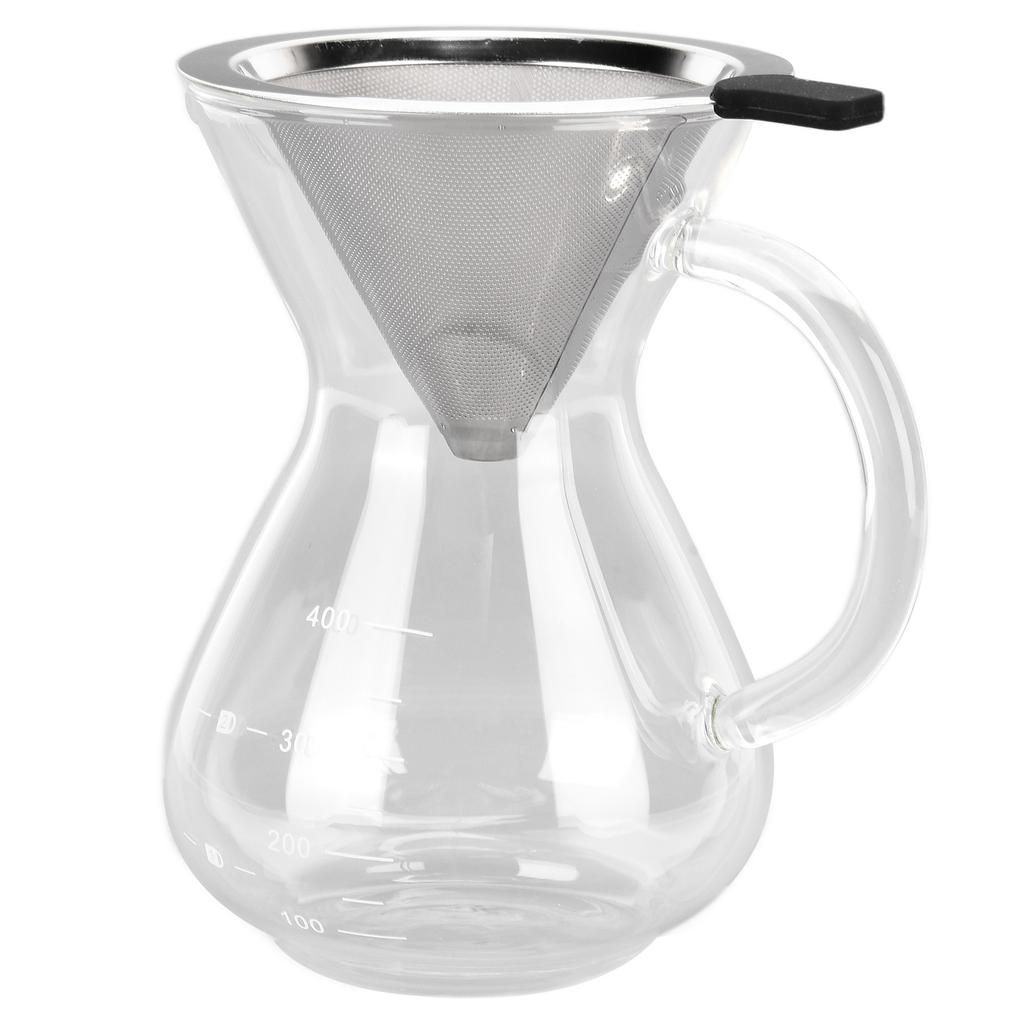 400ml Glass Coffee Pot Kettle Heat Resistant Pour Over Coffee Maker with Stainless Steel Filter for Home KitchenRound