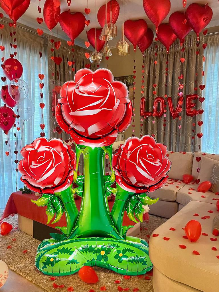 1pc-51 Inch Huge Vertical Red Rose Balloon, Pink Rose Foil Balloon, for Birthday Party, Valentine's Day
