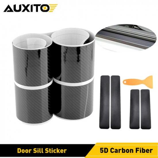 4x Antiscratch Fiber Carbon Car Door Plate Sill Scuff Cover Sticker Accessories