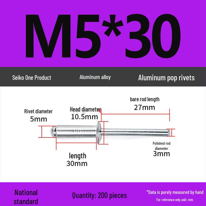 Aluminum Blind Rivets & Nuts - Black Round Head, Extended Shank, M4/M5/M6