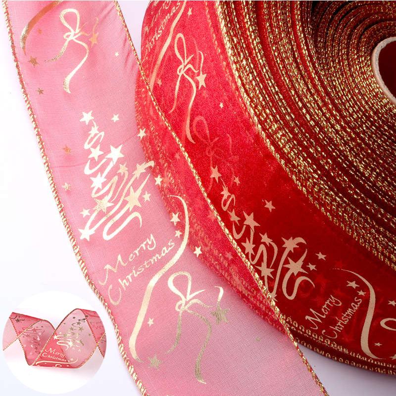 Red Ribbon Tree Decorative 2M Tree Decorative Ribbon Printed Christmas