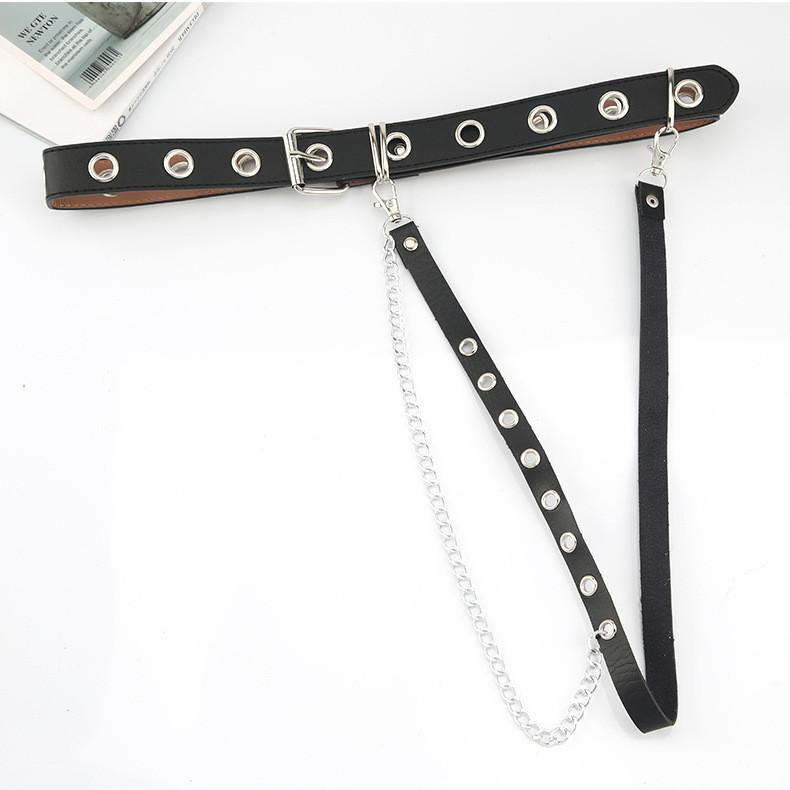 

Harajuku Dark Girl Punk Gothic Double Row Buckle Belt For Women With Metal Rivets Single One Strap
