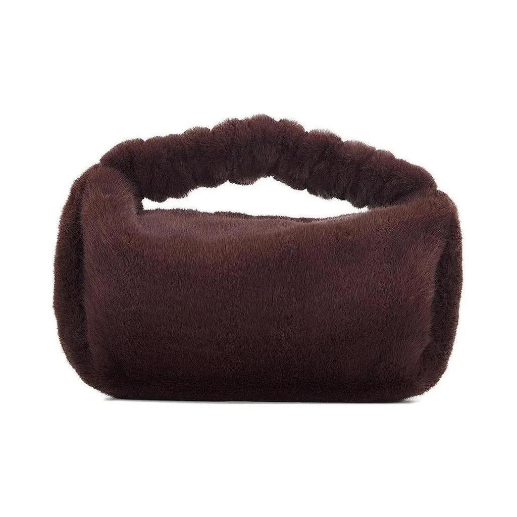Alexander Wang Solid Crystal-Embellished Faux Fur Headband Zipper Closure Handbag  Small Size Women's Burgundy