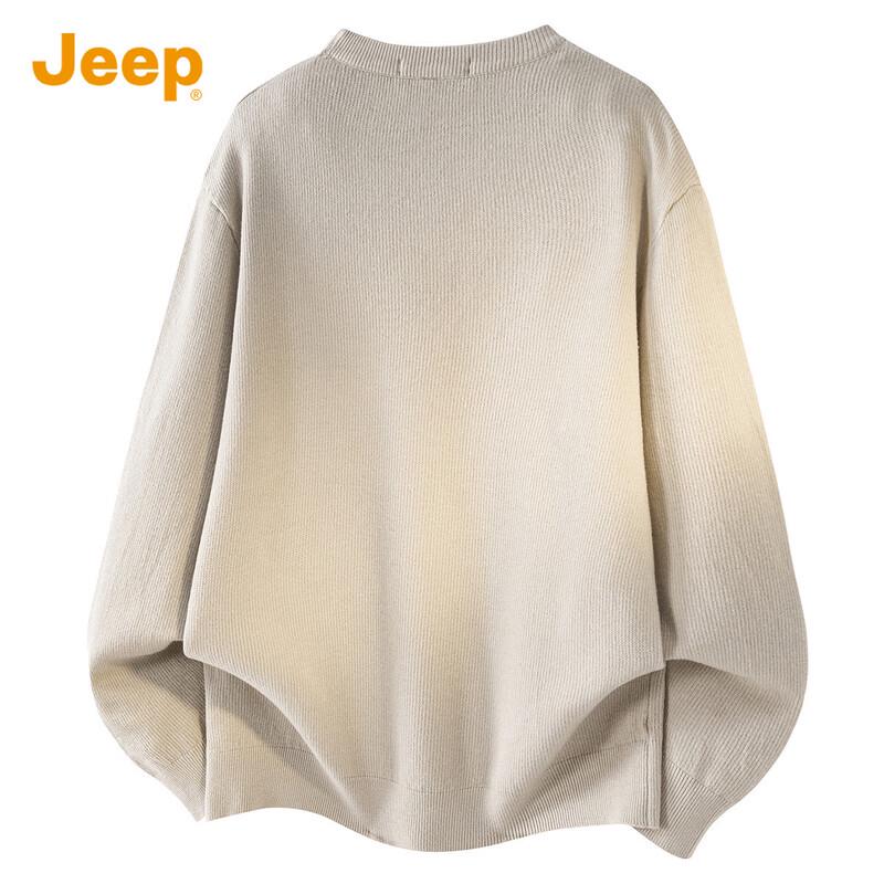 Jeep Men's Solid Color Loose Round Neck Knit Sweater
