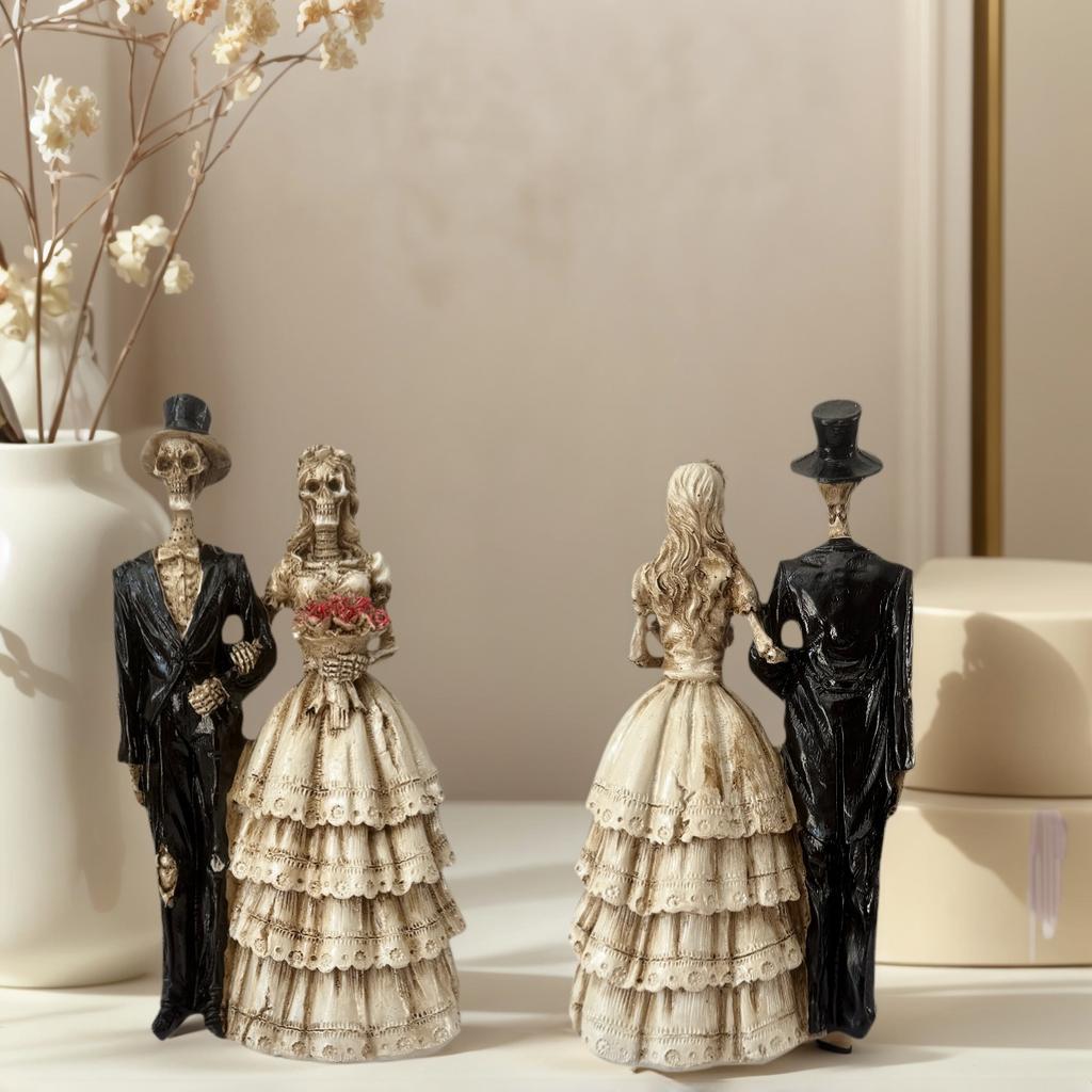 1 Halloween Couple Skeleton Statue Ornament, Vintage Wedding Dress Style, Home Desktop Party Decoration, Spooky and Romantic Atmosphere Item