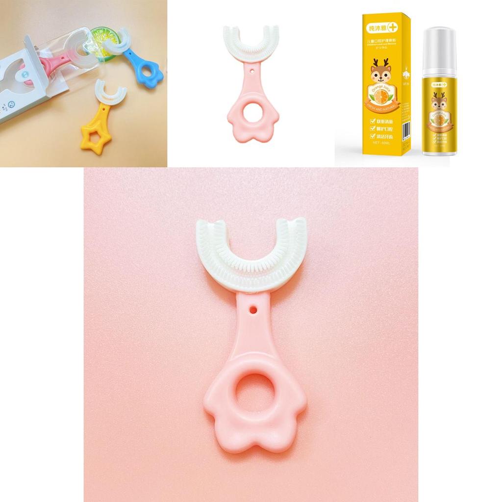 U-shaped Kids Toothbrush With Flexible Silicone For Easy Brushing**