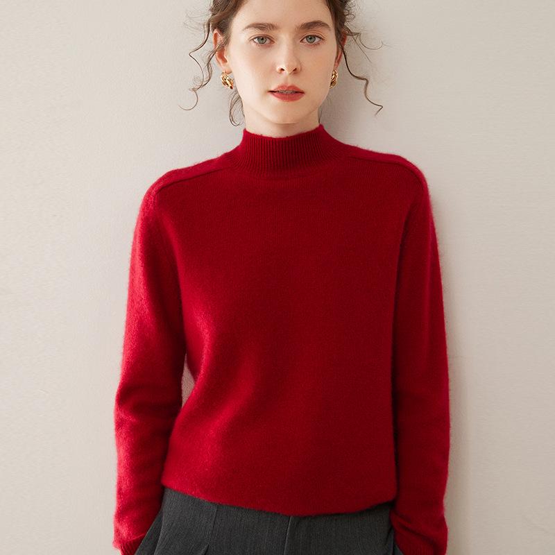 

Autumn/Winter Women s Thick Cashmere Saddle Shoulder Sweater with Semi-High Neck XL