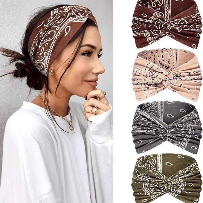 Bohemian Cashew Print Wide Crossed Headband: Casual Vacation Hair Accessory for Makeup and Face Washing