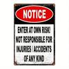 Vintage Metal Enter At Your Own Risk Sign 20x30cm Waterproof Garden Home Decor