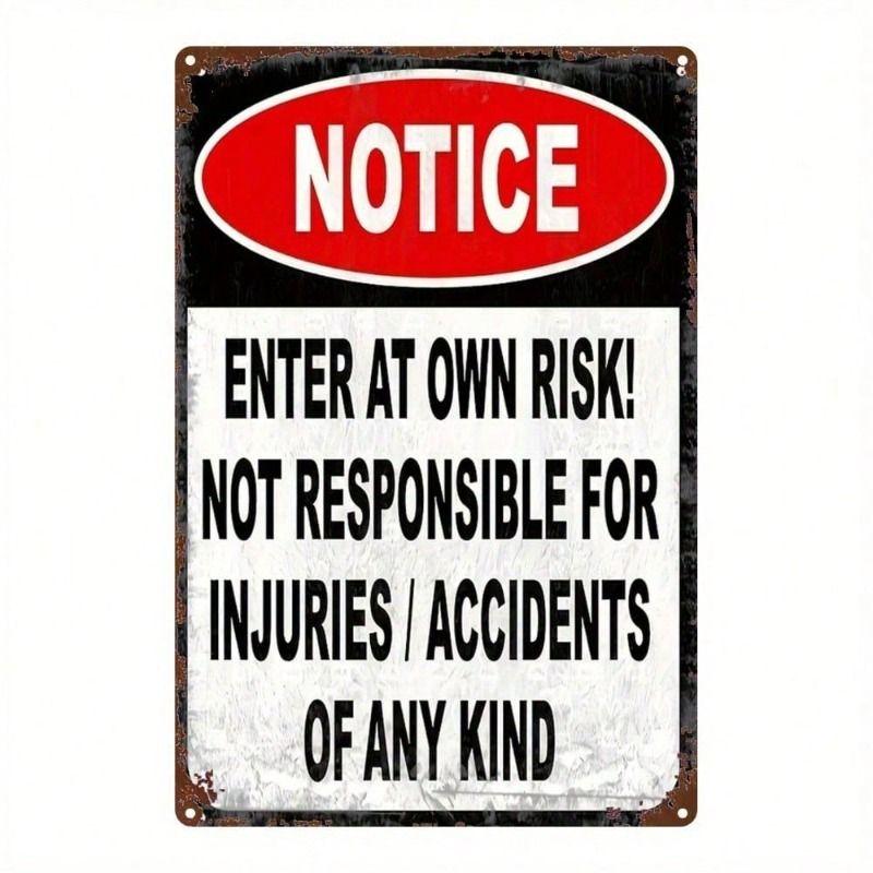 Vintage Metal Enter At Your Own Risk Sign 20x30cm Waterproof Garden Home Decor