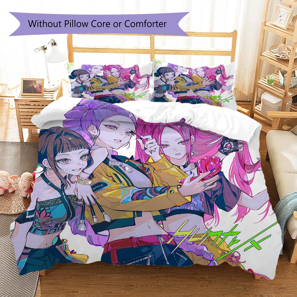 Kpop Dämonenjäger Muster Bettwäsche, Steppbett Set Steppbettbezug Kissenbezug Zuhause Geburtstagsgeschenk (1 Bettbezug + 2 Kissenbezüge, ohne Füllung)