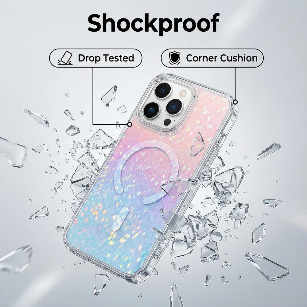 Rainbow Gradient Sparkling Magnetic Cover for Girls To Use For iPhone 17 Pro Max 16e 17 15 14 13 12 11 Pro Anti-drop Phone Case