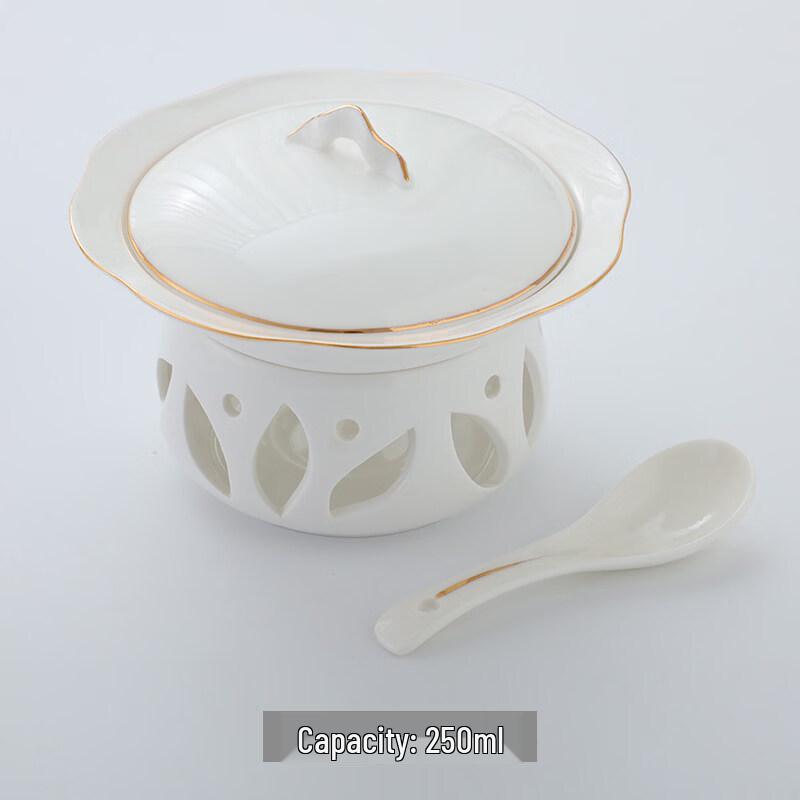 Gold Rim Ceramic Stew Bowl with Lid