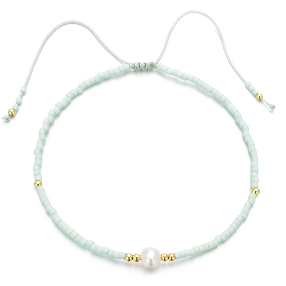 Trendy Deep Blue & Gold Rice Bead Pearl Hand Bracelet: Niche Design Women's Fashion Accessory
